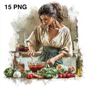15 PNG Watercolor Woman Cooking Clipart Woman Chef Mom Cooking Woman in Kitchen Digital download Paper craft Bakery Girl Scrapbooking