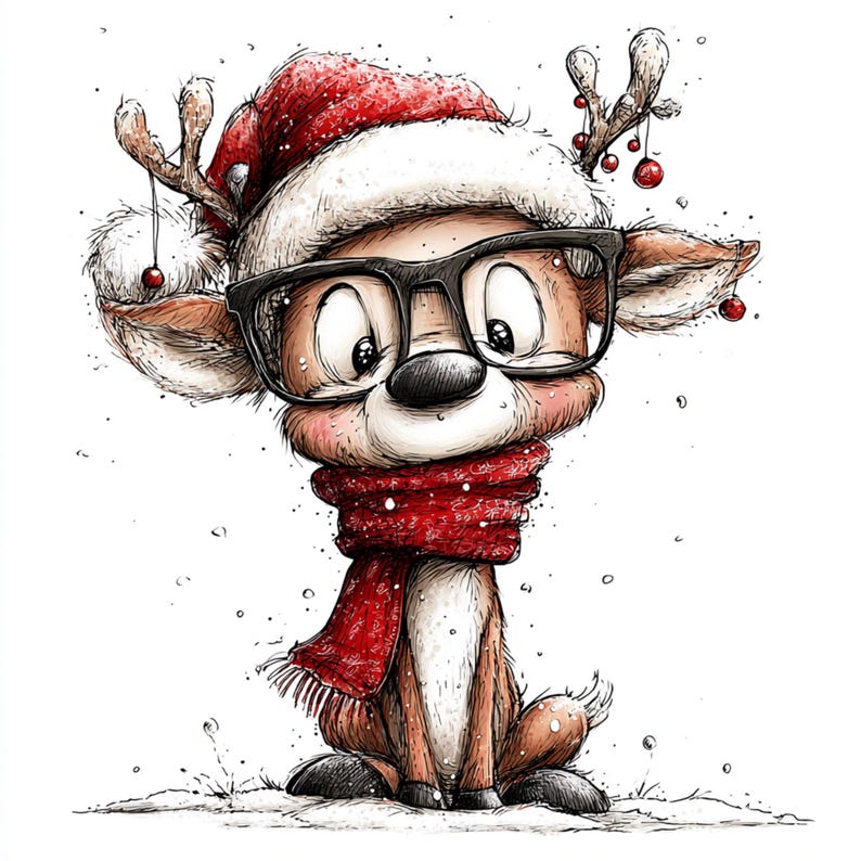 16 PNG Cute Christmas Deer Clipart Quirky Reindeer Cute Holiday ...