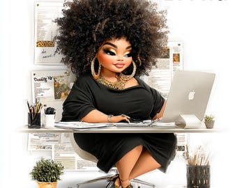 Plus Size Black Woman Working PNG Clipart Bundle (21 Files)