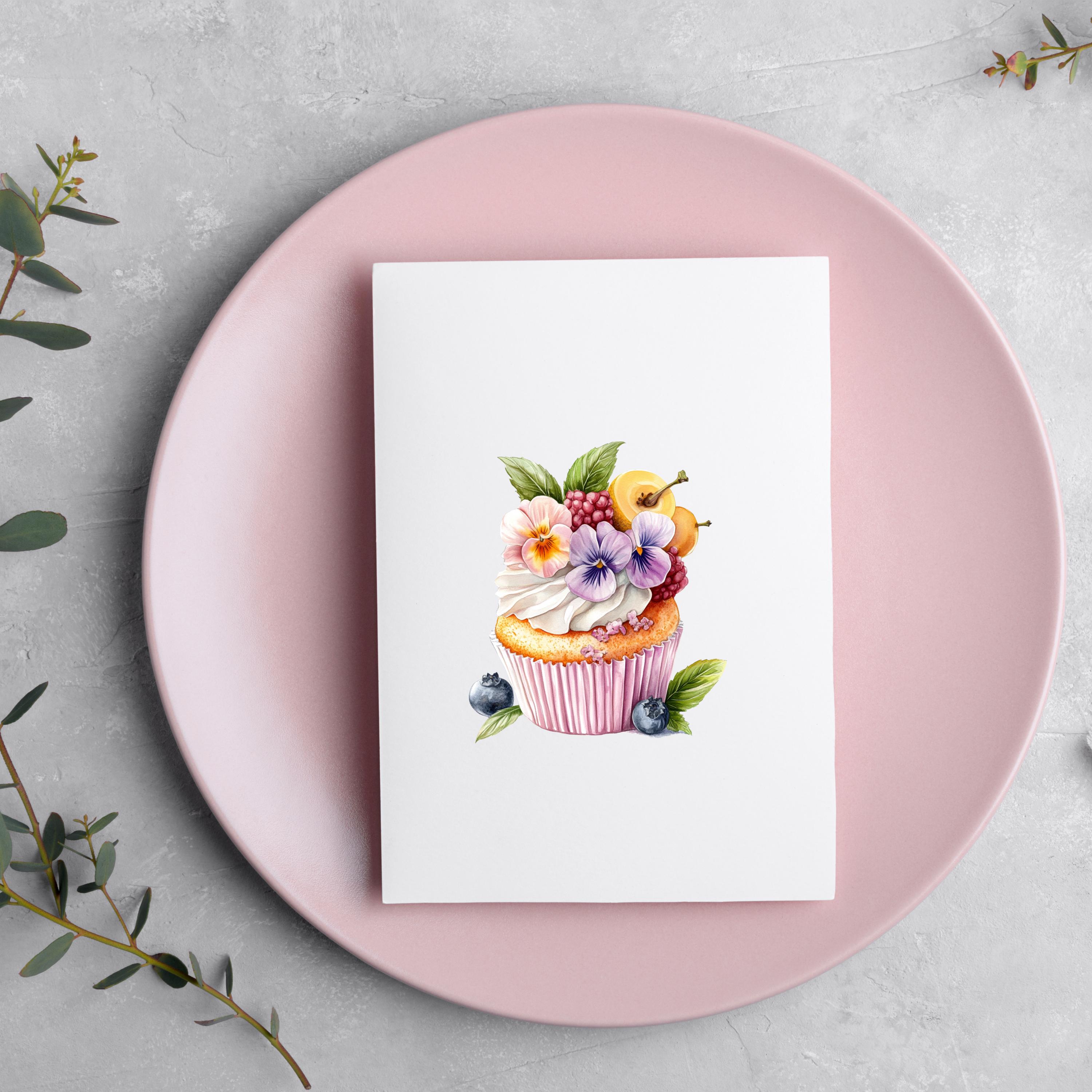20 PNG Floral Fruit Cupcake Watercolor Clipart Dessert Art Shabby Chic ...