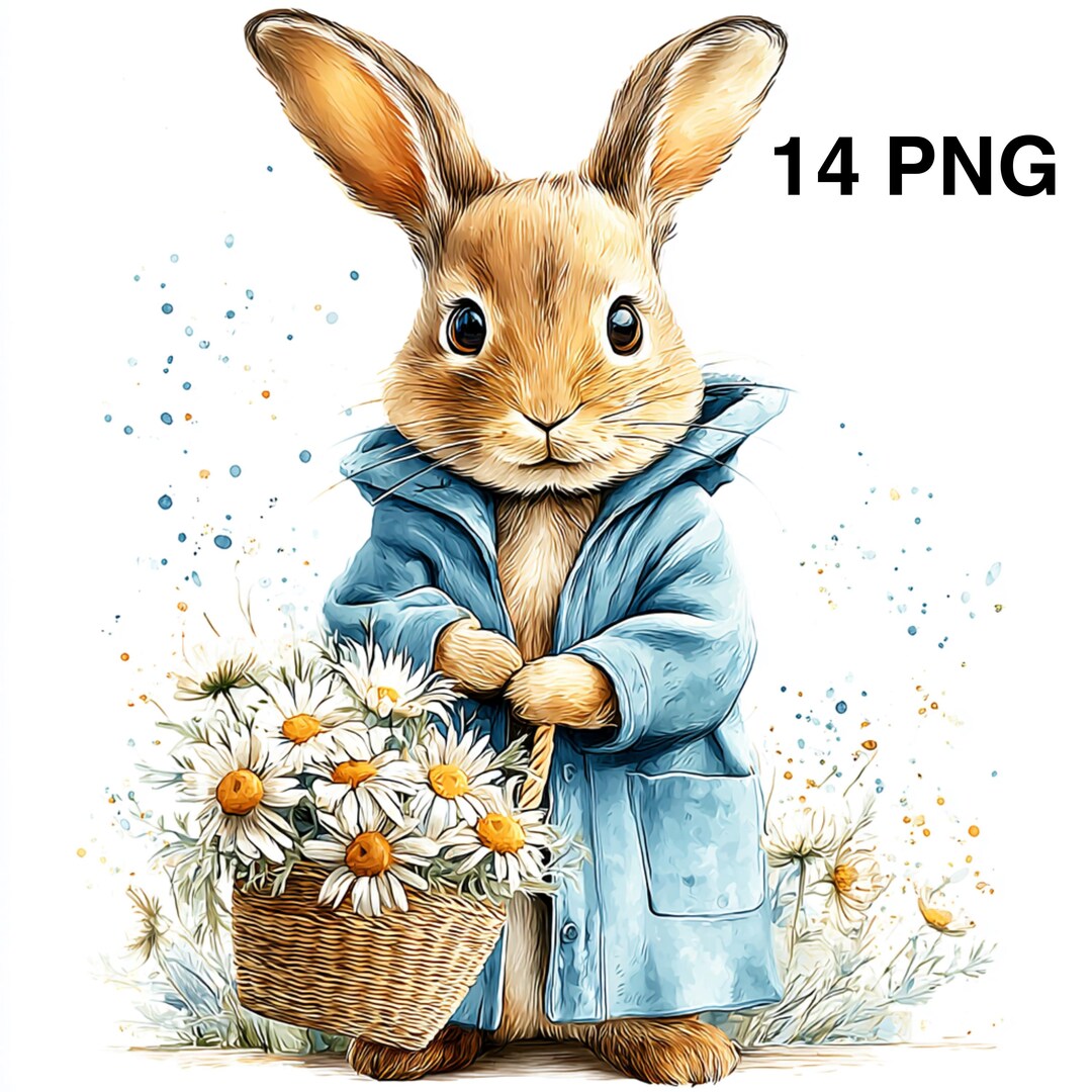 14 PNG Floral Spring Bunny With Daisies Watercolor Farm Bunny Clipart ...