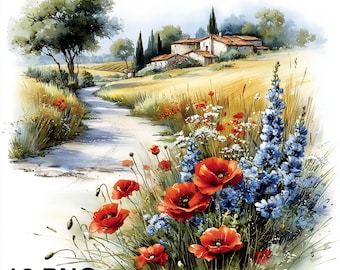 16 PNG Watercolor Countryside clipart Watercolor Summer Field Papercraft Junk Journal Country Lanes Rustic Countryside Art