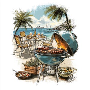 14 PNG Beach Summer BBQ Watercolor Barbecue Clipart Bundle Grill Party ...