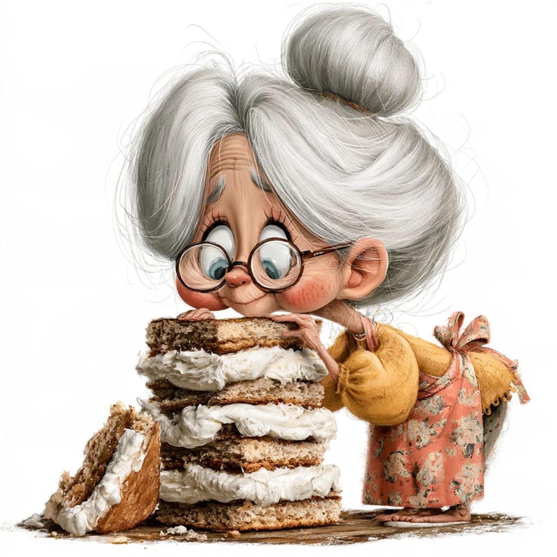 Stack Squares Cartoon 23 JPG Funny Grandma Cooking Cooking Granny Caricature Watercolor ...
