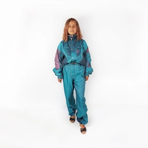 Vintage Blue Ski Suit, Size L, Retro Winter Snowsuit, One-Piece Jumpsuit