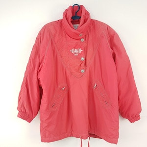 Etirel vintage pullover jacket, 80's ski jacket, Size L/XL, Coral red active wear, Vtg winter clothes, Y2K fashion