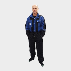 Vintage snowsuit, Size XL, 90&#39;s ski suit, Blue and black vintage ski attire, Winter clothes