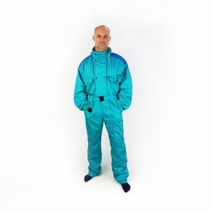 Vintage snowsuit, Size XL, 80&#39;s ski suit, Teal green vintage ski attire, Winter clothes