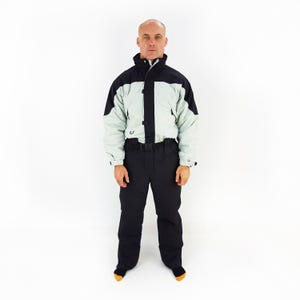 Vintage snowsuit, Size L, 90's ski suit, Black and grey vintage ski attire, Winter clothes