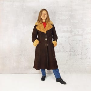 Penny Lane shearling coat, Size S, Shearl fur coat, Afghan winter outwear, Brown sheepskin overcoat