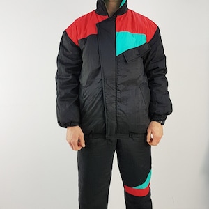Vintage snowsuit, Size L, 90&#39;s ski suit, Color block vintage ski attire, Winter clothes