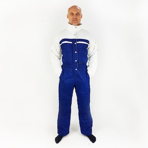 Vintage Etirel snowsuit, Size M, 90's ski suit, Blue and white vintage ski attire, Winter clothes