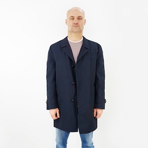 Trench, taille XL, manteau bleu marine ceinturé vintage classique, pardessus printanier