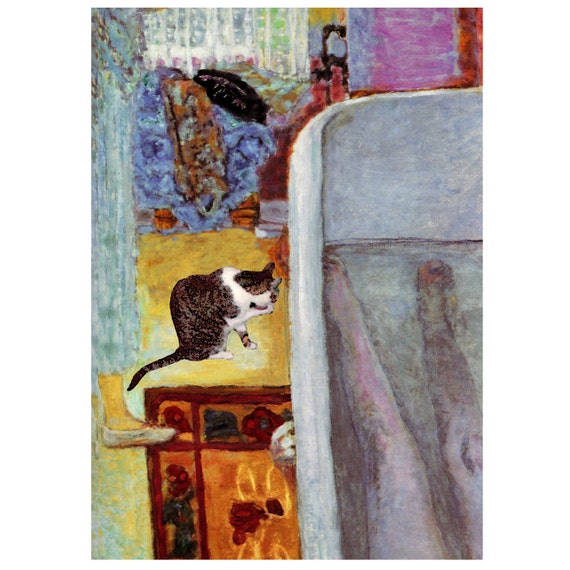 Impressionist Cat Art Print Bathroom Wall Art Bathers Bathroom Wall Decor Tabby Cat Gifts Cat Artwork Deborah Julian - 