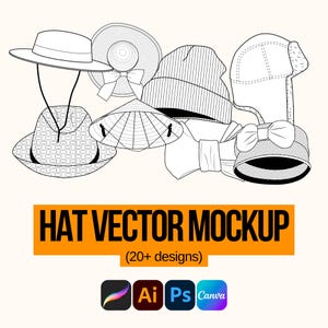 Hat Vector Mockup Fashion Vector Bundle Pack Fashion Design Tech Pack Photoshop, Adobe illustrator, Procreate & Canva