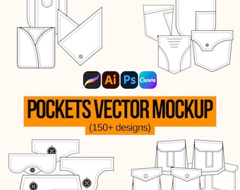 Pocket Vector Mockup Bundle, Fashion Design Tech Pack (PDF)