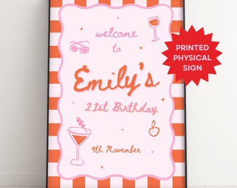 GEPERSONALISEERD A3/A4/A5 Brunch Roze en oranje illustratie verjaardag GEDRUKT welkomstbord Trendy esthetisch welkomstbord