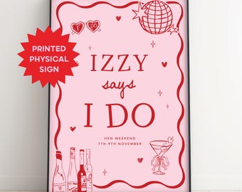 GEPERSONALISEERD A3/A4/A5 roze en rood trendy golvend vrijgezellenfeestje verjaardag GEDRUKT welkomstbord of trendy esthetisch welkomstbord