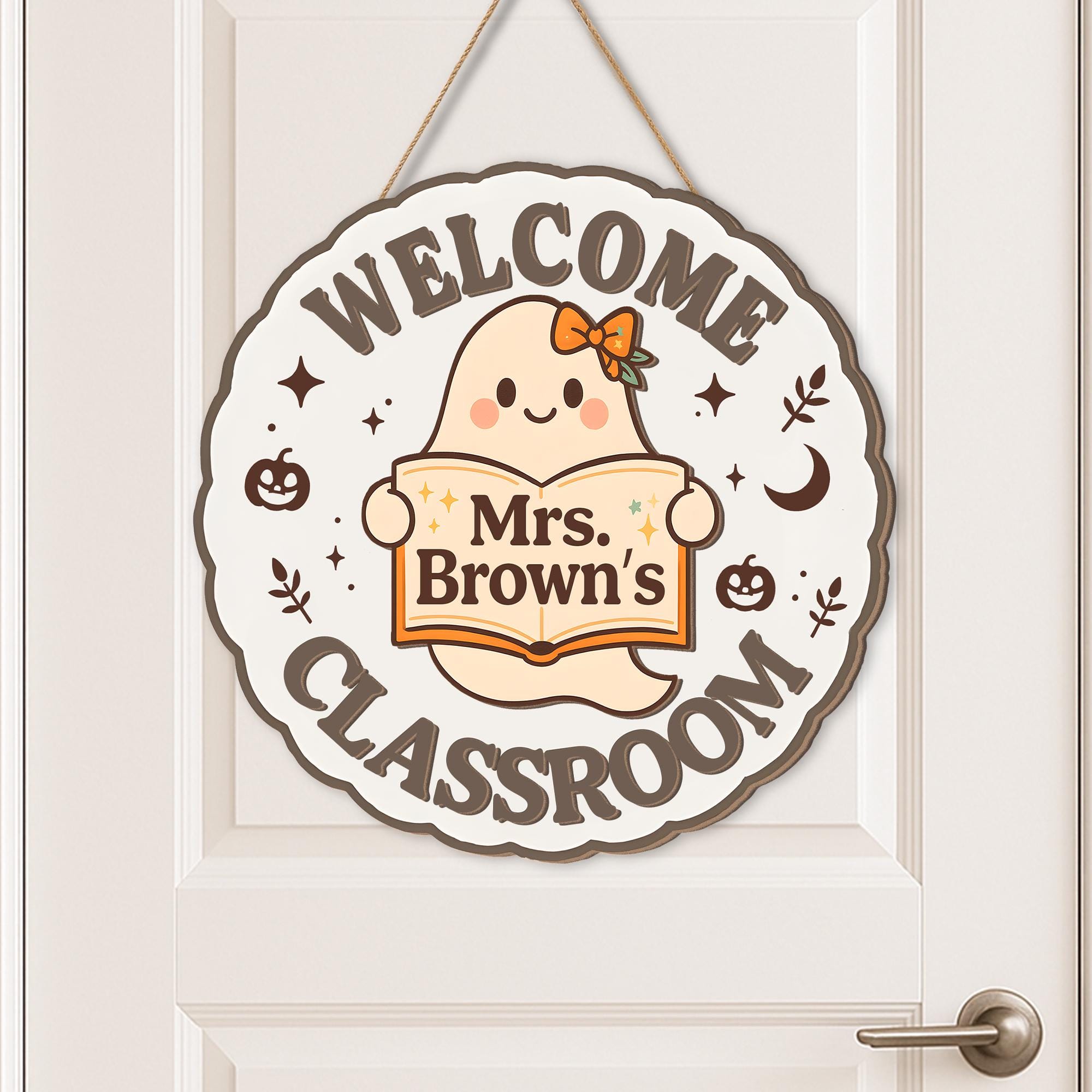 Custom Teacher Halloween Welcome Sign, Personalized Wizard Classroom Door Sign, Halloween Teacher Name Plaque, Wooden Classroom Decor,