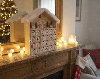 Reusable wooden family advent calendar • Personalized • 24 compartments • Handmade Christmas decoration • Children's countdown timer
