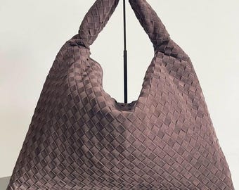 Womens real italian suede leather hand woven large (22inch-55cm.)hobo bag.