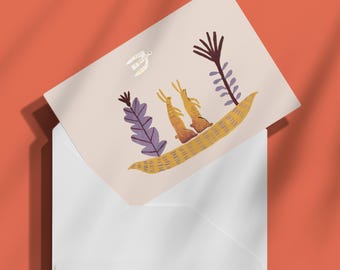 Postal impresa con ilustración hecha a mano, mini impresión artística