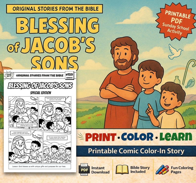 Blessing of Jacob’s Sons Bible Comic Colouring Page: listing photo