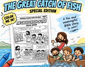 The Great Catch of Fish Jn 21 A4 Bible Comic Coloring Page | Sunday School Craft | Bible Study for Kids | Children’s Church Activity