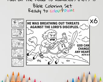 La route de Damas à colorier | Artisanat biblique pour enfants | Actes 9 | Feuilles de coloriage chrétiennes | Leçon d'école du dimanche