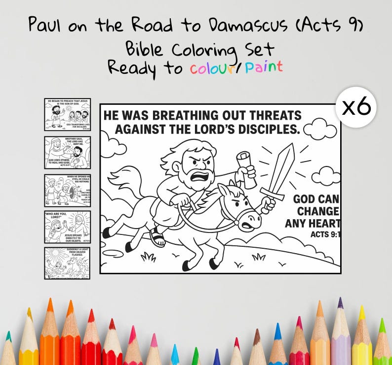 Road to Damascus Bible Colouring Pages: listing photo