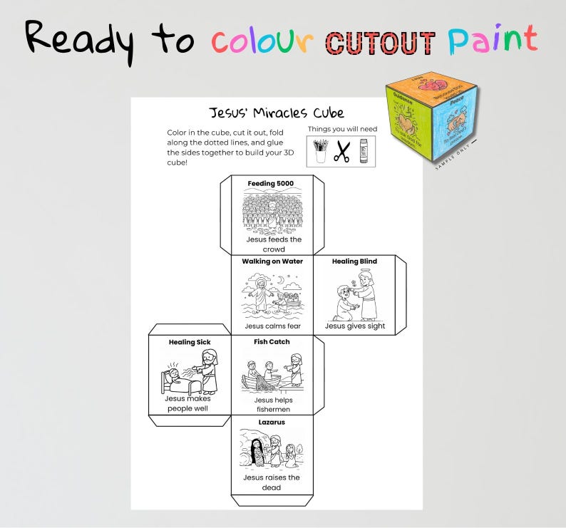 Jesus’ Miracles Bible Cube Craft: listing photo