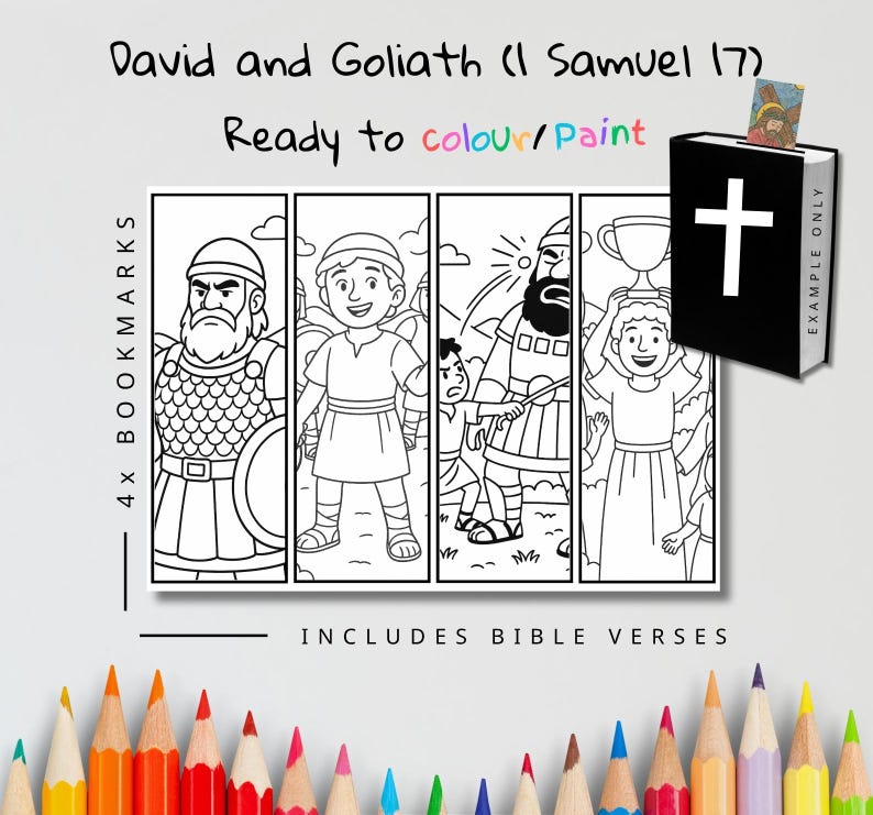 David and Goliath Bible Verse Bookmarks for Kids (4x Set) | Christian ...