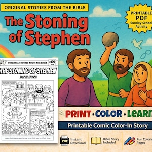 The Stoning of Stephen A4 Bible Comic Coloring Page | Sunday School Craft | Bible Study for Kids | Children’s Church Activity | Acts 7