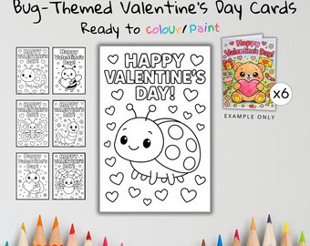 Bug Valentine’s Day Coloring Cards for Kids – Love Bugs Set of 6 | Printable Valentines