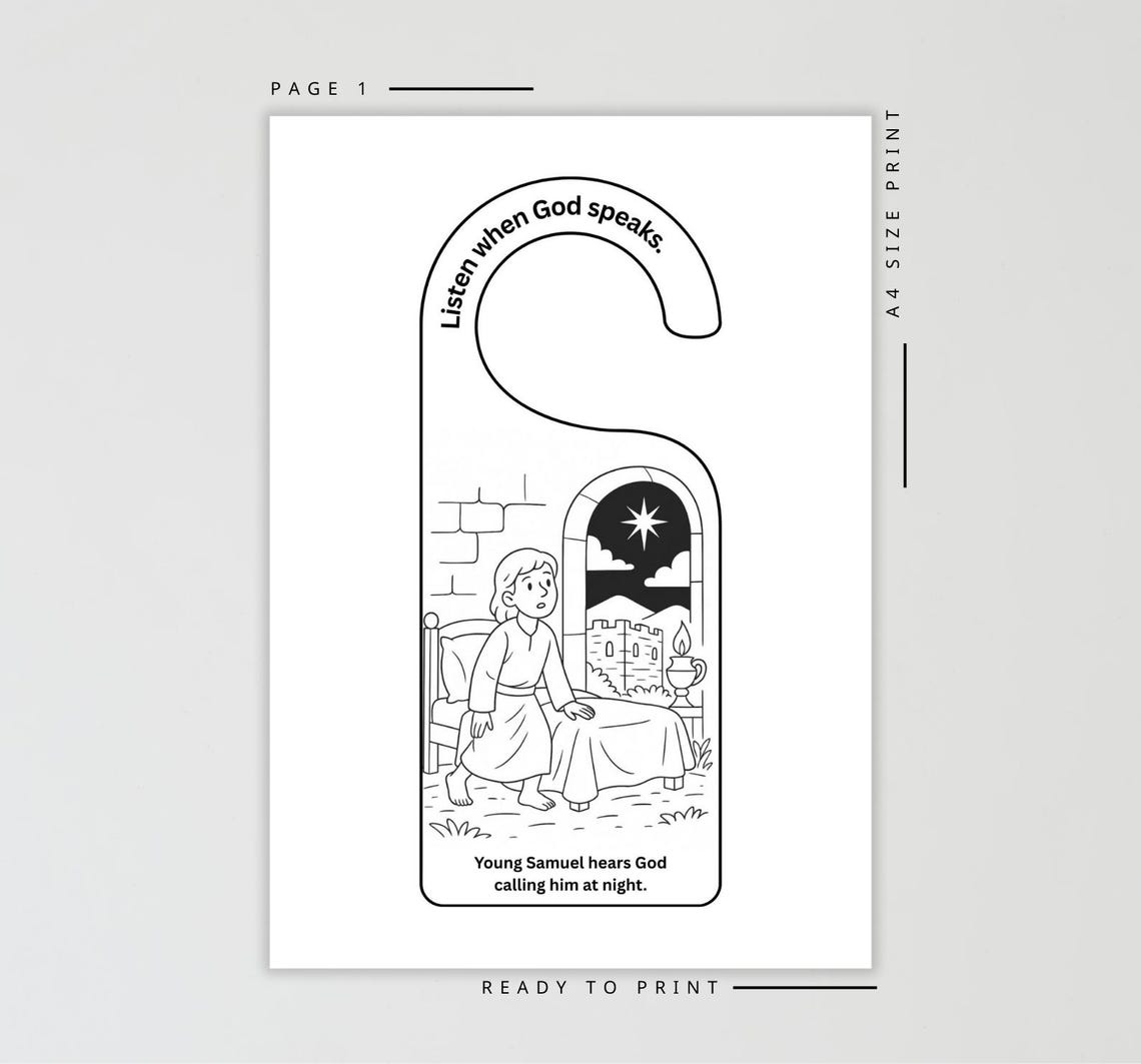 Samuel Hears God Kids Bible Craft Door Hanger | 1 Samuel 3 Coloring ...