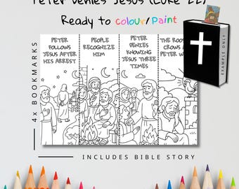 Peter Denies Jesus Bookmark Set (4 Bookmarks) | Bible Story Coloring Page for Kids | Sunday School Printable