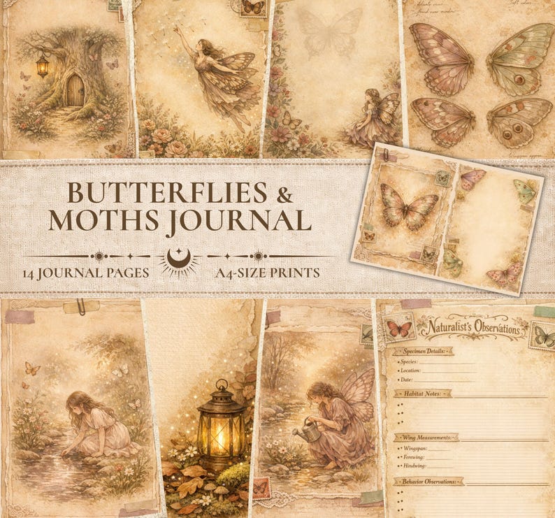 Butterflies and Moths Junk Journal Kit: listing photo