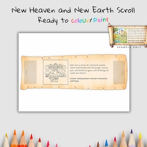 New Heaven and New Earth Scroll Sunday School Craft | Kids Bible Story Activity | Christian Coloring Craft Printable | Digital Download image 1