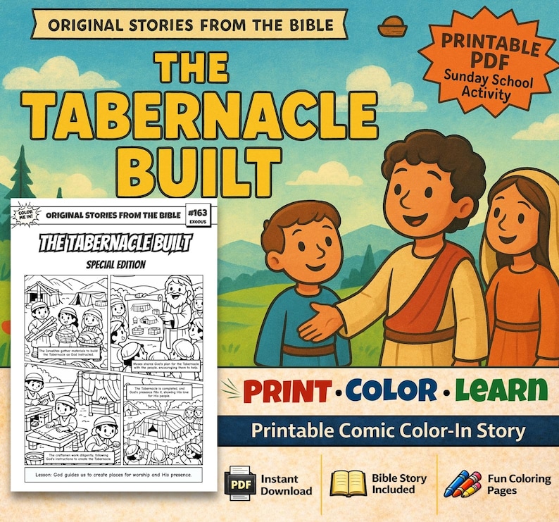 The Tabernacle Built Bible Comic Colouring Page: listing photo