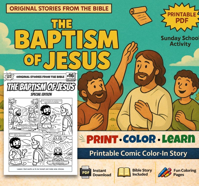Baptism of Jesus Bible Comic Colouring Page: listing photo