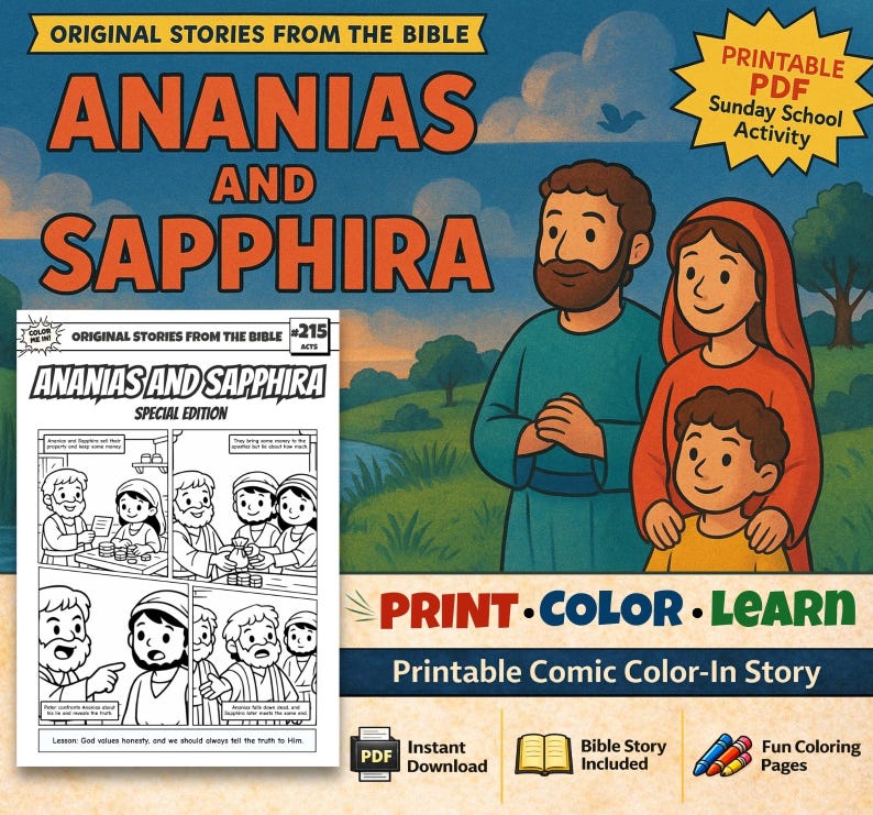 Ananias and Sapphira Bible Comic Colouring Page: listing photo