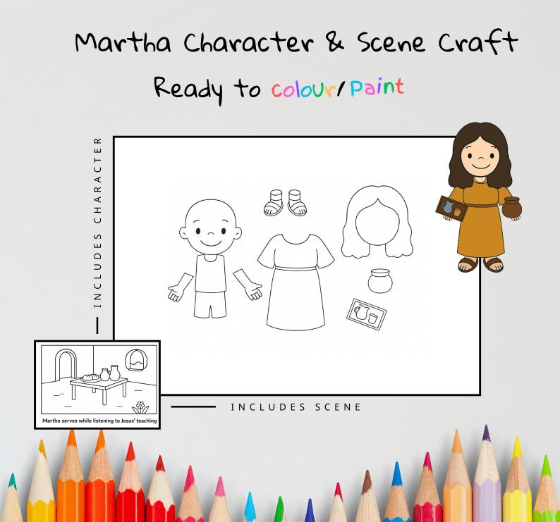Martha Serves and Listens to Jesus Cut-and-Paste Bible Craft: listing photo