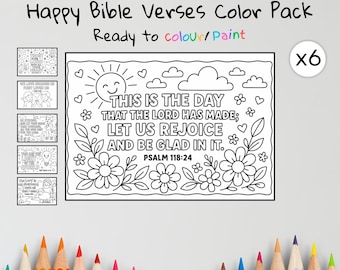 Happy Bible Verse Coloring Pages – Christian Kids Activity – Scripture Printable Pack – Sunday School Crafts – Digital Download