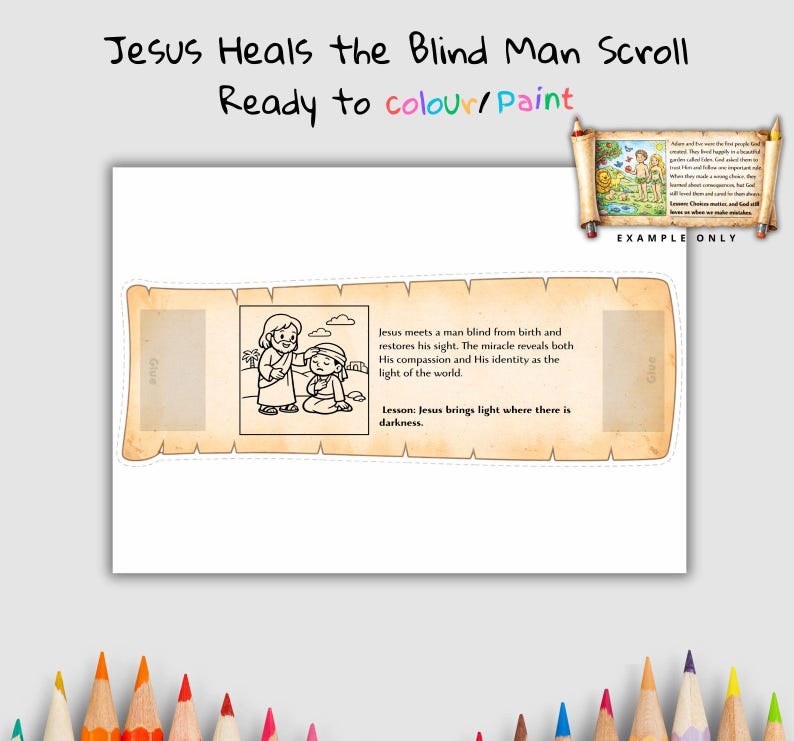 Jesus Heals the Blind Man Bible Scroll Craft: listing photo