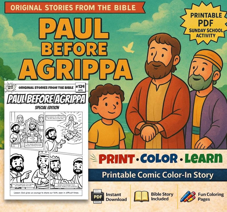 Paul Before Agrippa Bible Comic Colouring Page: listing photo
