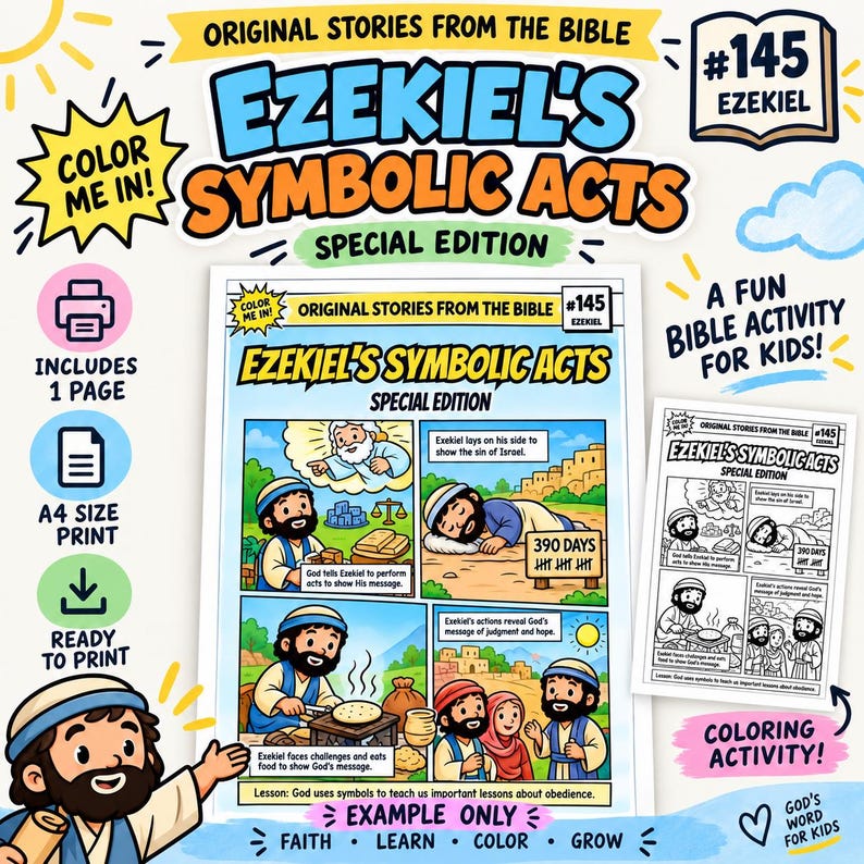 Ezekiel’s Symbolic Acts Bible Comic Colouring Page: listing photo