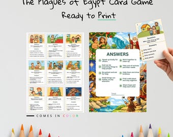 Gioco di carte bibliche per bambini Le piaghe d'Egitto / Attività per bambini Esodo 7–12 / Materiale stampabile cristiano / Gioco di apprendimento della Bibbia
