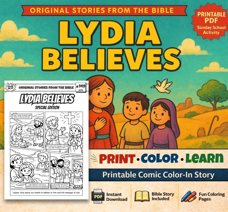 Lydia Believes Bible Comic Colouring Page: listing photo