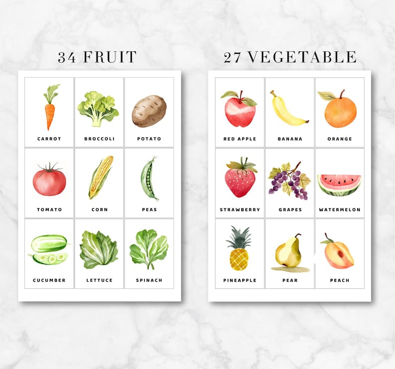 Printable Fruit and Vegetable Flash Cards | 61 Montessori-inspired ...