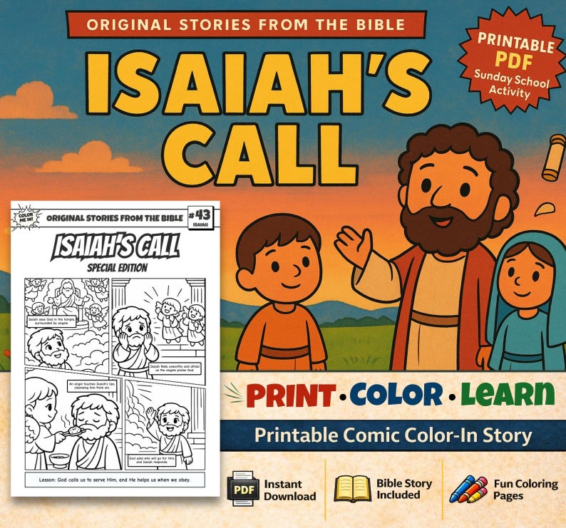 Isaiah’s Call Bible Comic Colouring Page: listing photo